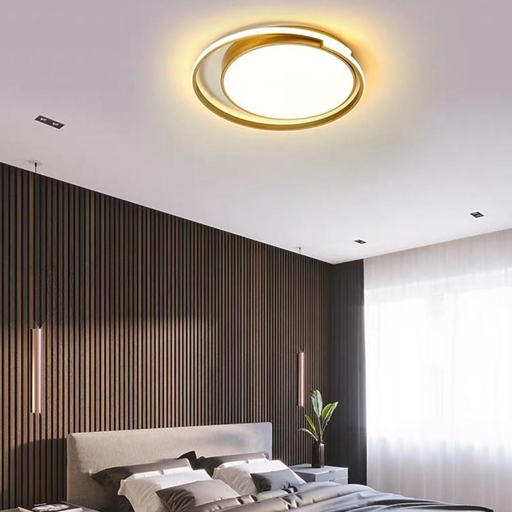 Minimalist Circular Flush Mount Ceiling Light - Black & Gold LED