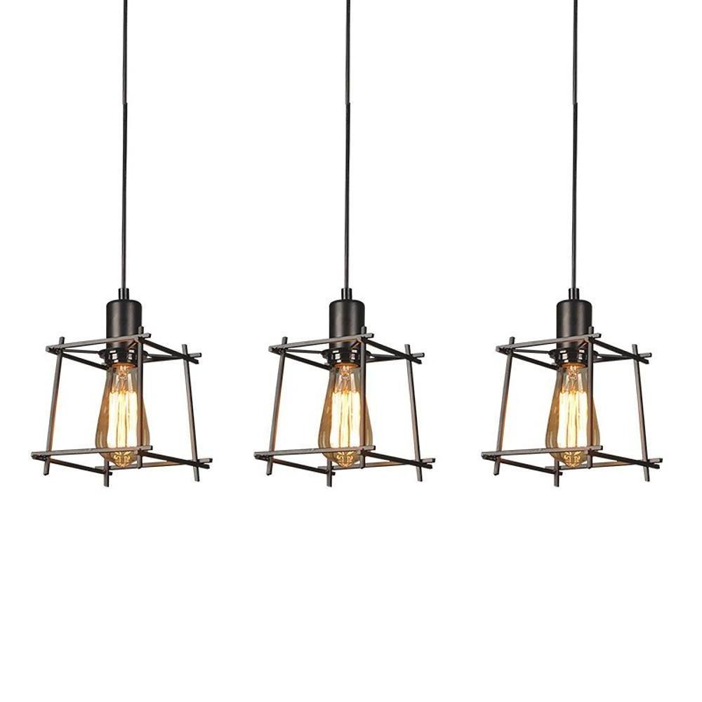 Square Metal Lantern Black Industrial Chandelier Adjustable