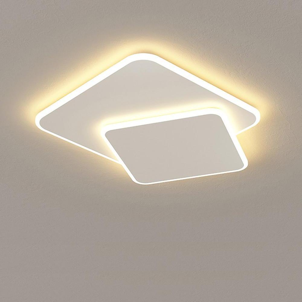 Modern White Square LED Flush Mount Ceiling Light - 2 Tier Design