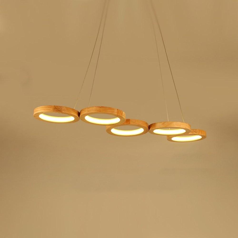 Modern Wood Ring Pendant Light - 4 or 5 Circle LED Ceiling Fixture