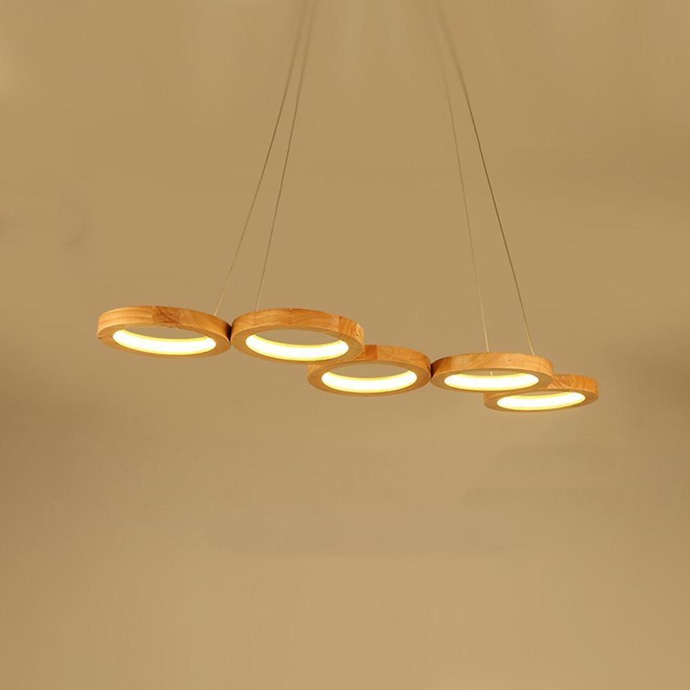 Rustic Wood Pendant Light 4-Circle LED Modern Chandelier