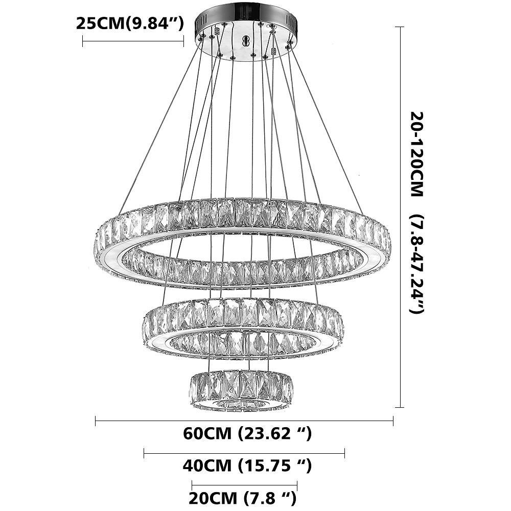 3-Ring Crystal Chandelier with LED Dimmable Remote Control