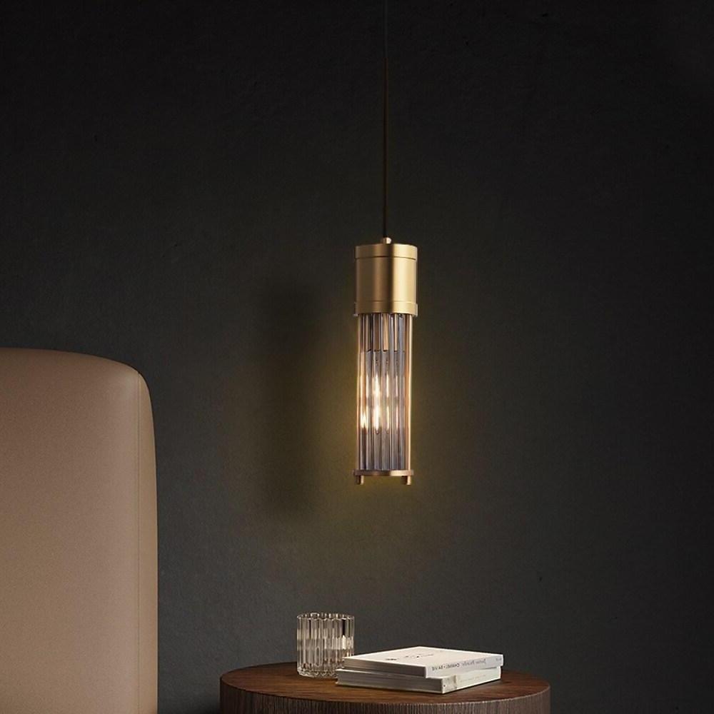 Crystal Cylinder Pendant Light LED Modern Brass Copper Hanging Lamp
