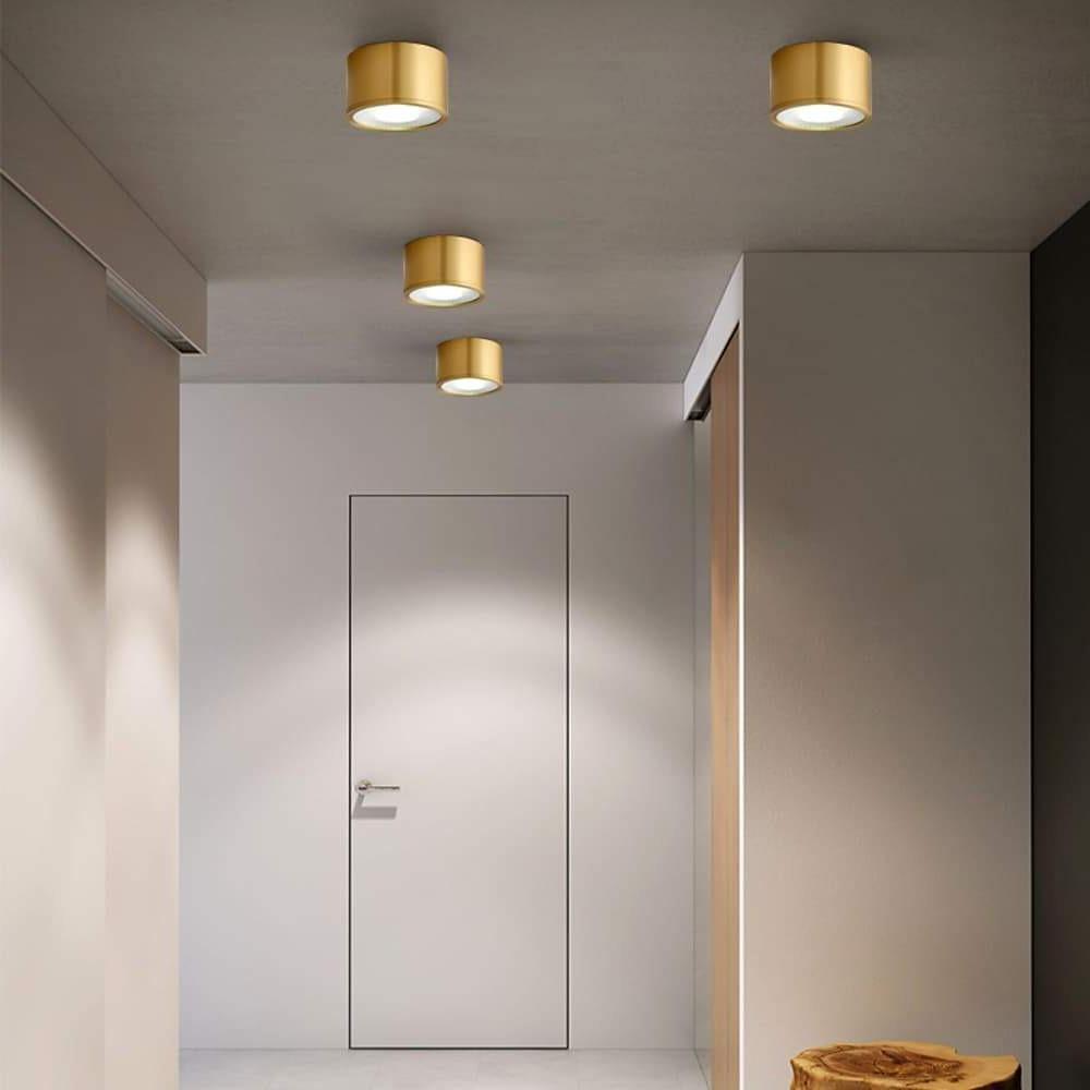 Cylindrical Brass LED Flush Mount Ceiling Light - Gold Finish