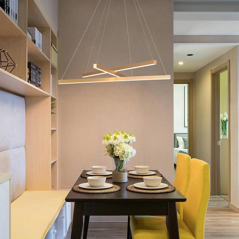 Modern Linear Chandelier – 3-Light Gold Aluminum Ceiling Light