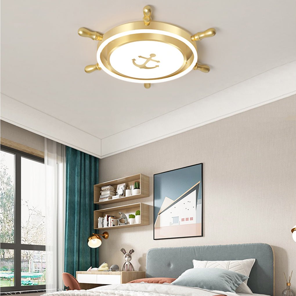 Nautical Rudder LED Flush Mount Ceiling Light for Kids Room