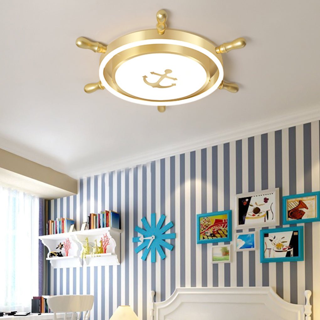 Nautical Rudder LED Flush Mount Ceiling Light for Kids Room