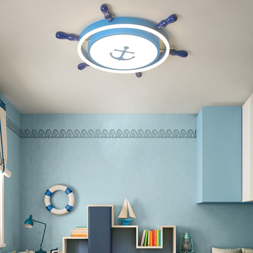 Nautical Rudder LED Flush Mount Ceiling Light for Kids Room