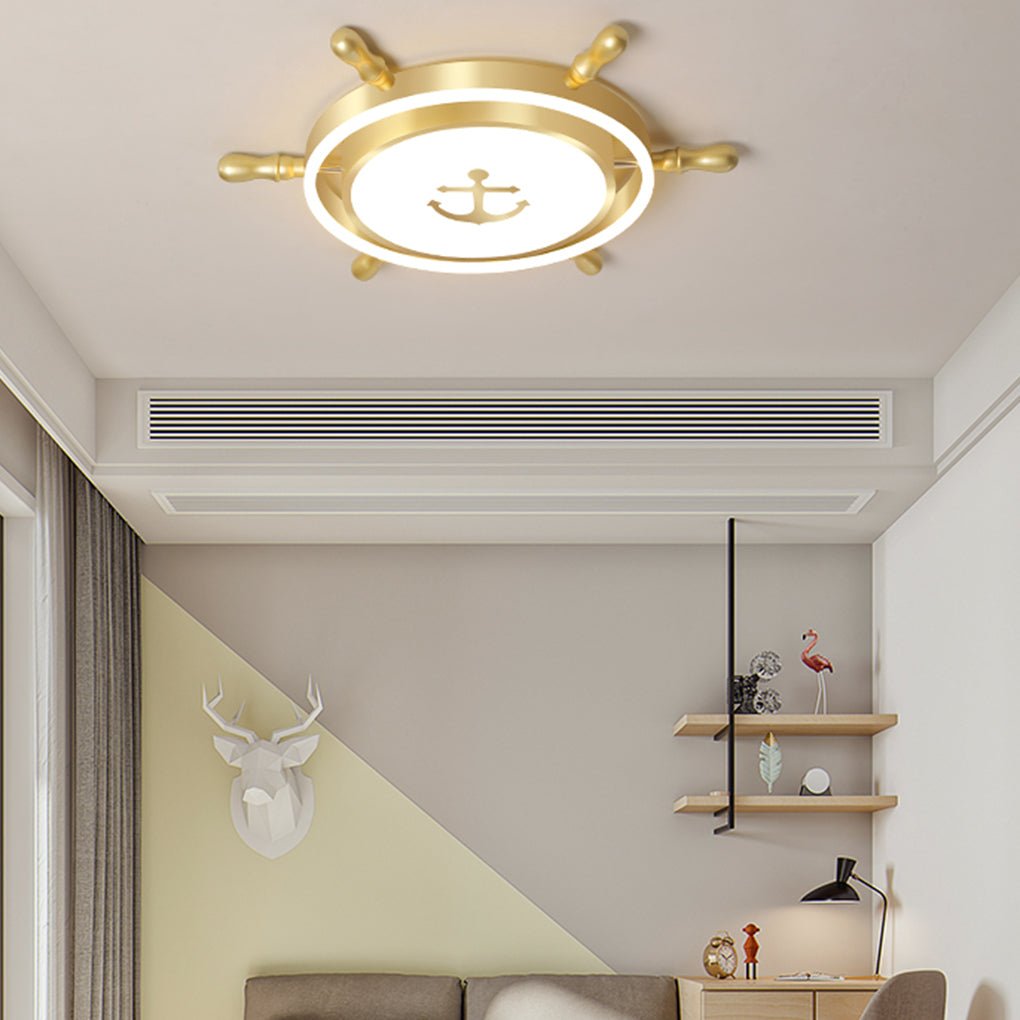 Nautical Rudder LED Flush Mount Ceiling Light for Kids Room