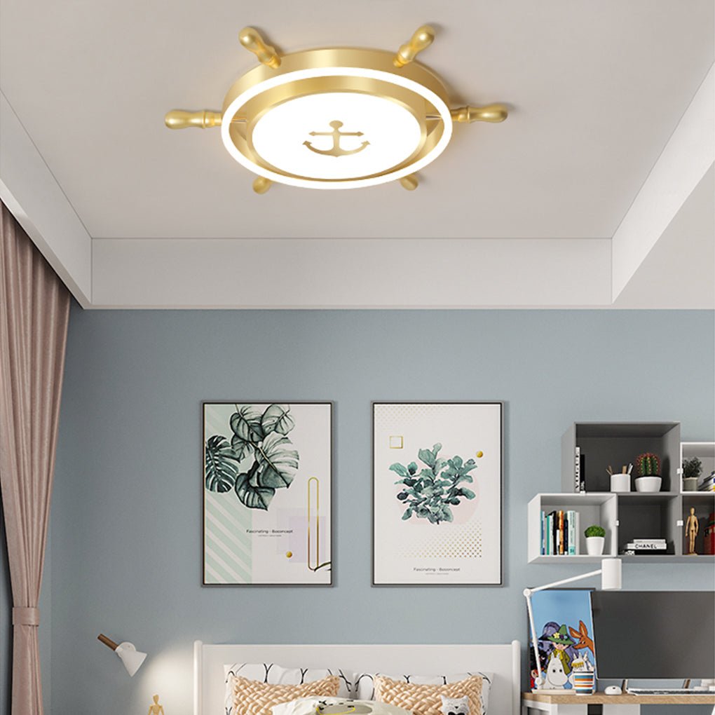 Nautical Rudder LED Flush Mount Ceiling Light for Kids Room