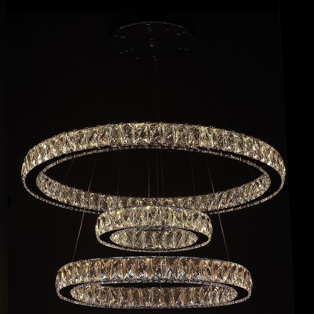 Interwoven Circle Crystal Chandelier Modern 3-Tier Metal Ceiling Light