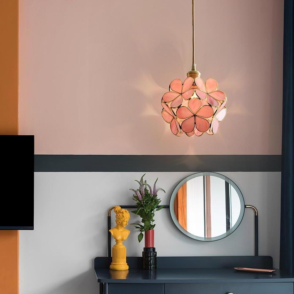 Floral Crystal Pendant Light Brass Copper Globe Chandelier