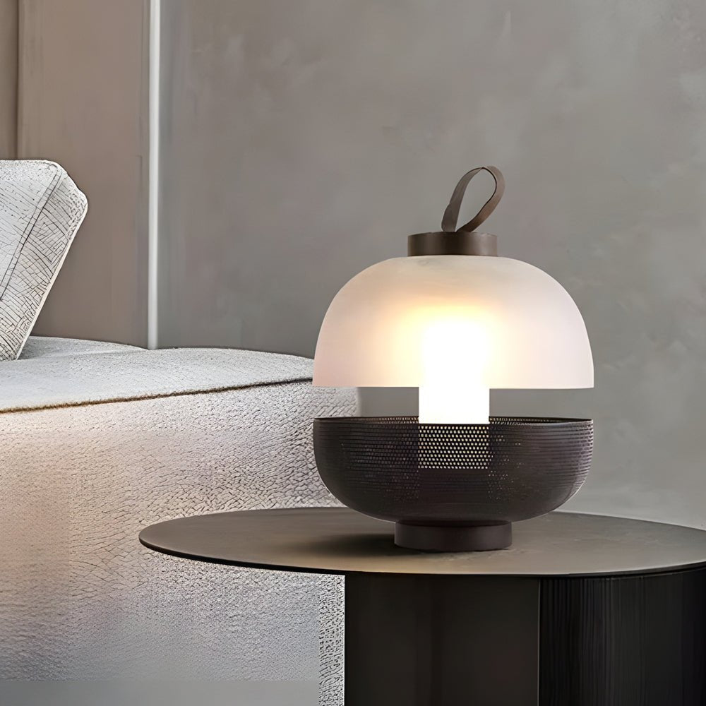Modern Frosted Glass & Mesh Metal LED Table Lamp - 11 Inch