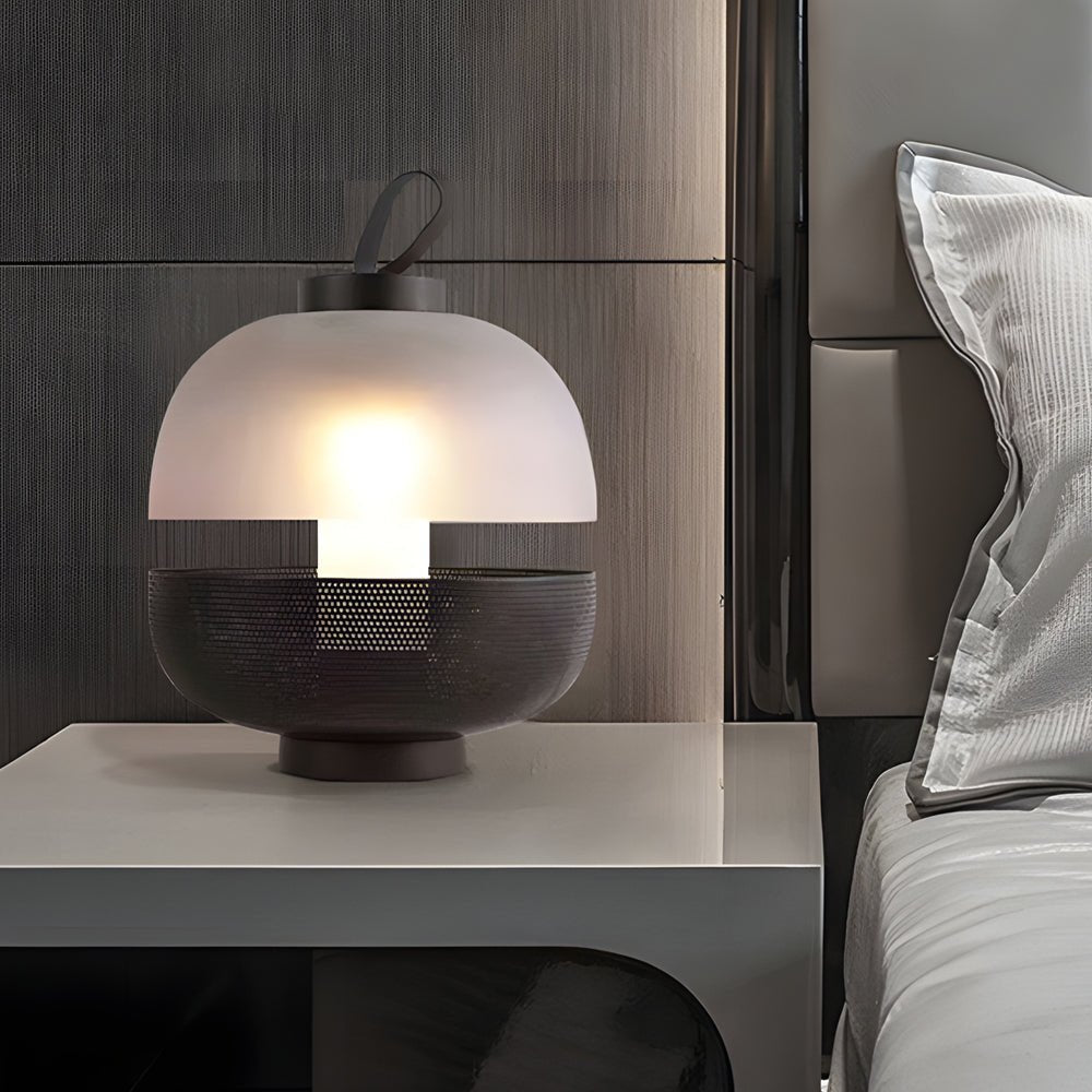 Modern Frosted Glass & Mesh Metal LED Table Lamp - 11 Inch