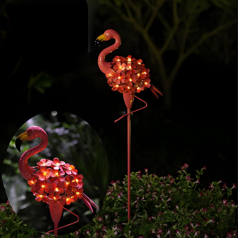 Pink Flamingo Solar Stake Lights - 2 Pack Outdoor Pathway LED Lamps