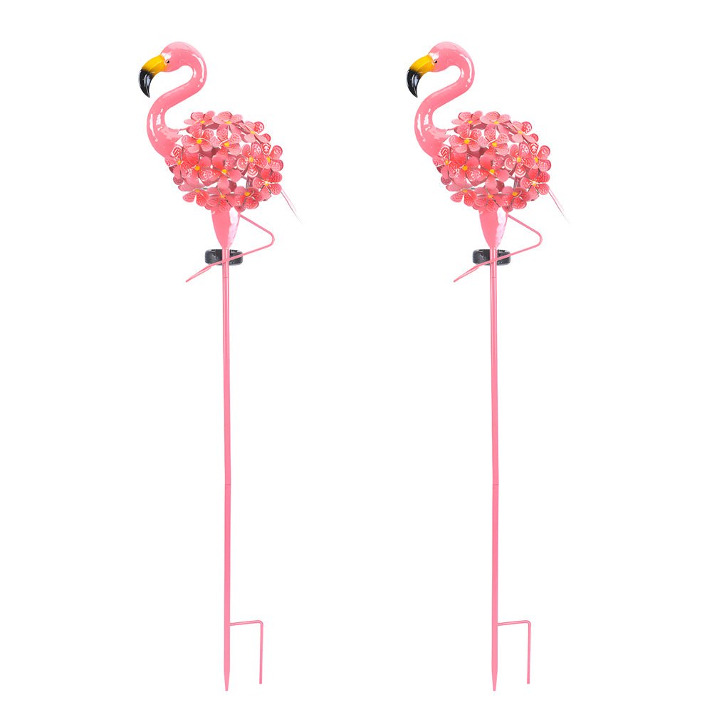 Pink Flamingo Solar Stake Lights - 2 Pack Outdoor Pathway LED Lamps