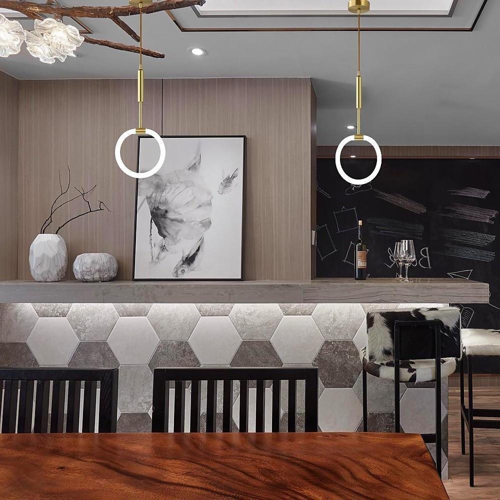 Gold Circle LED Pendant Light - Modern Geometric Hanging Lamp