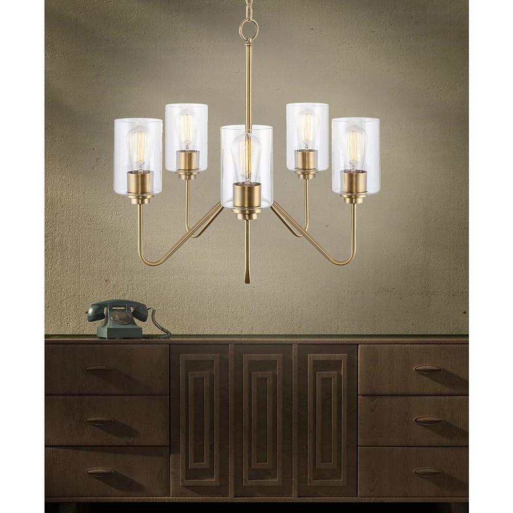 5-Light Glass Shade Chandelier with Electroplated Metal Frame