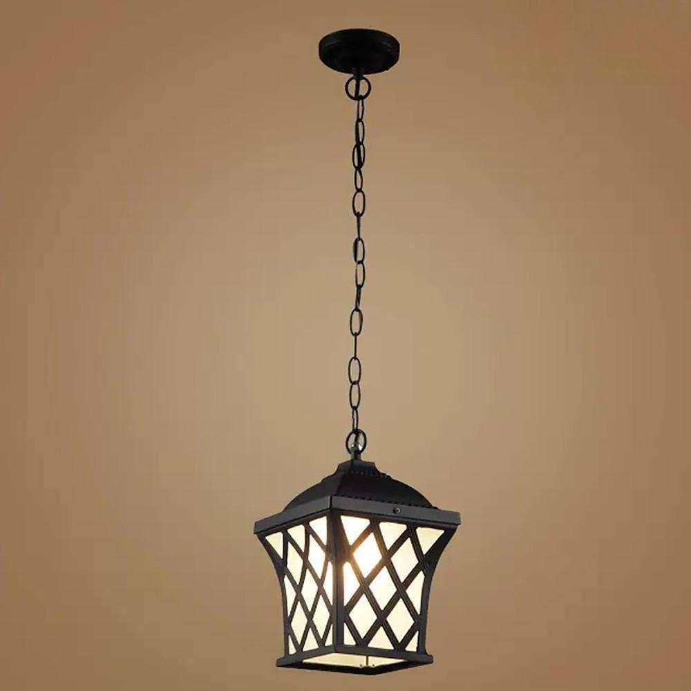 Electroplated Metal Glass Lantern Pendant Light Traditional Style
