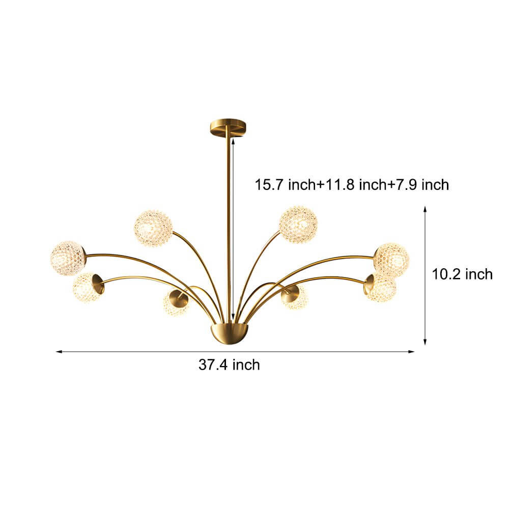 Modern Crystal Glass Ball Chandelier 8-Light Brushed Copper Finish