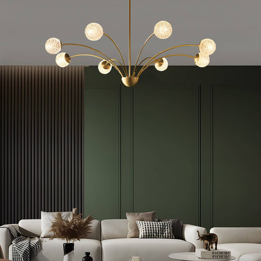 Modern Crystal Glass Ball Chandelier 8-Light Brushed Copper Finish