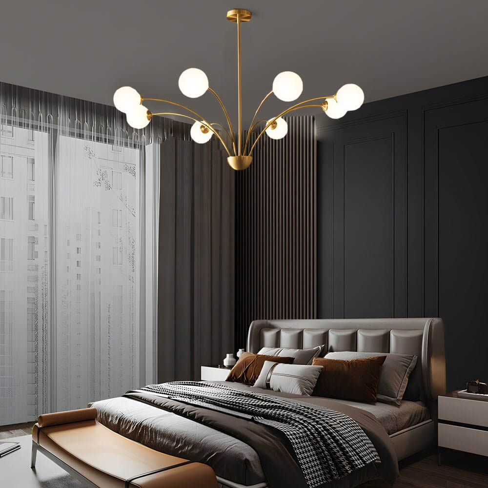 Modern Crystal Glass Ball Chandelier 8-Light Brushed Copper Finish