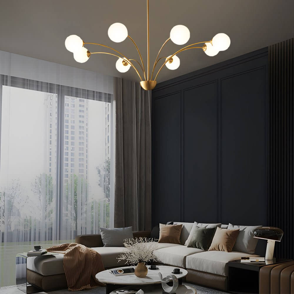 Modern Crystal Glass Ball Chandelier 8-Light Brushed Copper Finish