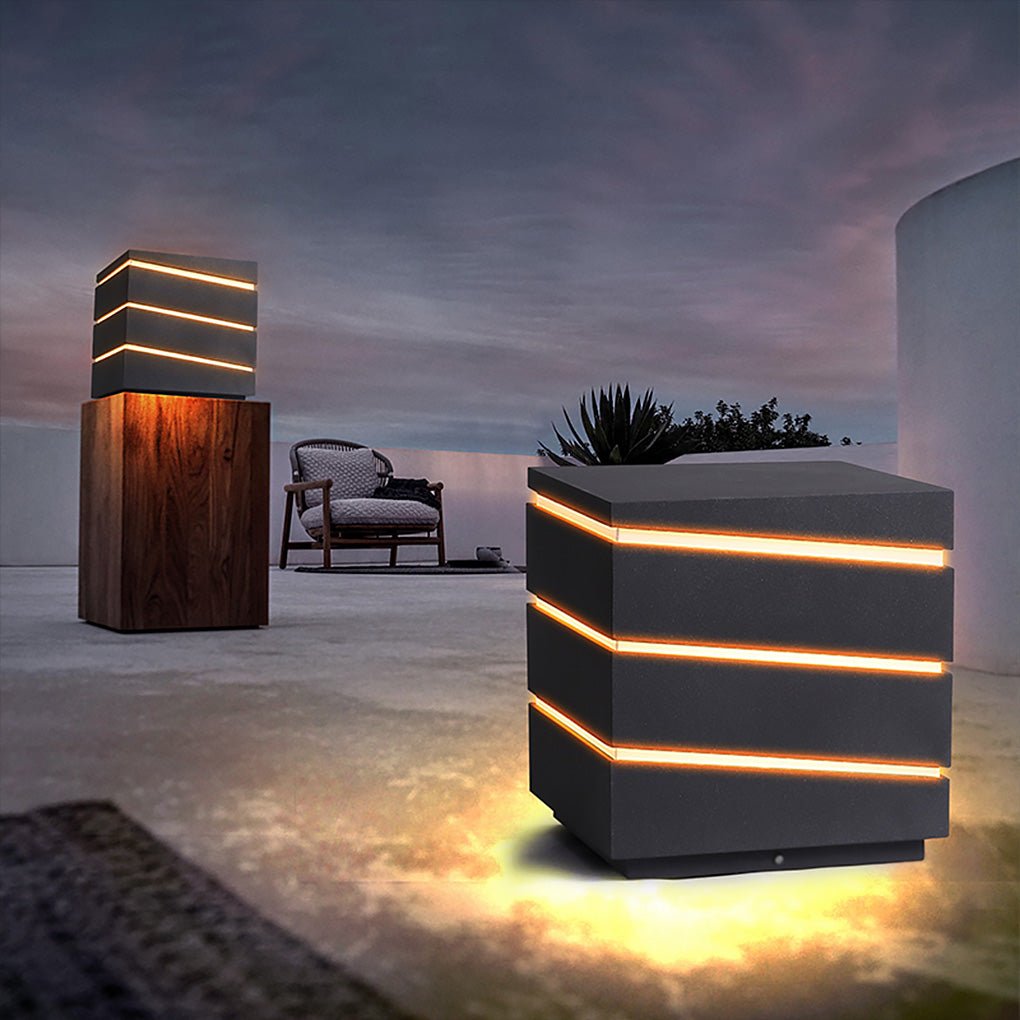 Modern Square LED Outdoor Light with Layered Acrylic Shade