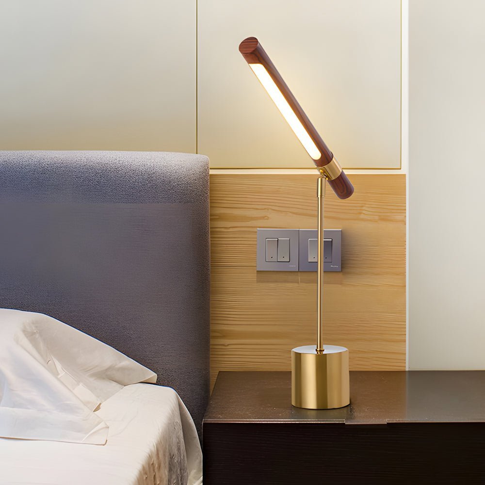 Modern Wood LED Desk Lamp with USB Port and Dimmable Light