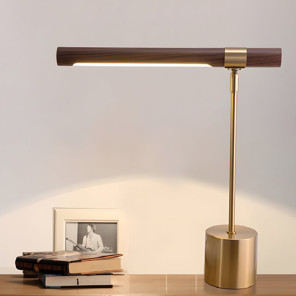 Modern Wood LED Desk Lamp with USB Port and Dimmable Light