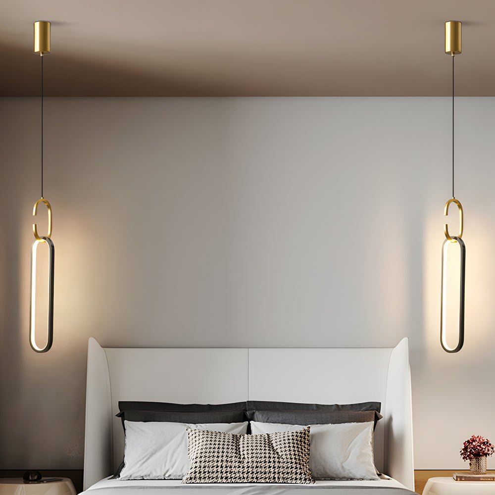 Modern Copper Pendant Light with LED 3-Step Dimming & Oval Rings