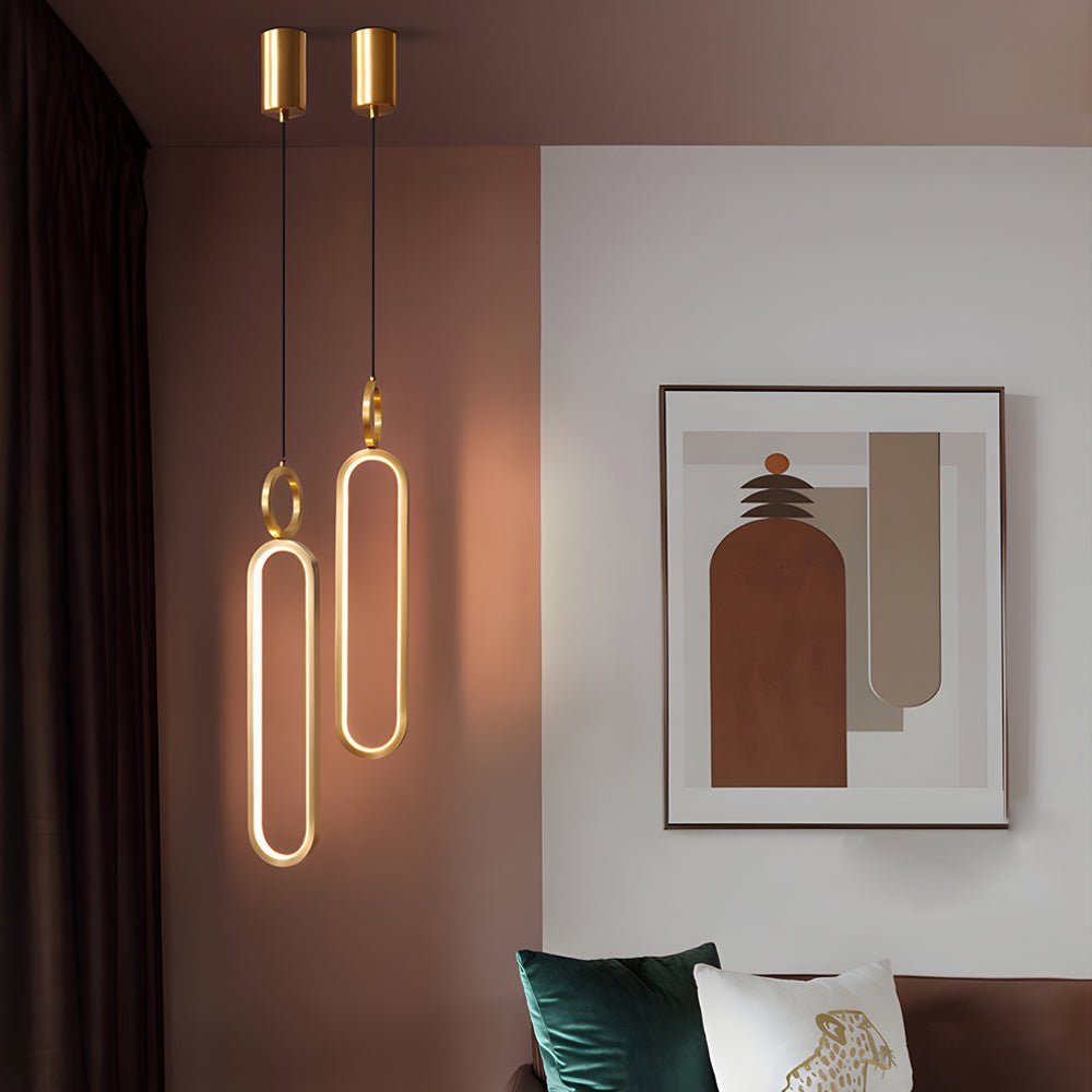 Modern Copper Pendant Light with LED 3-Step Dimming & Oval Rings