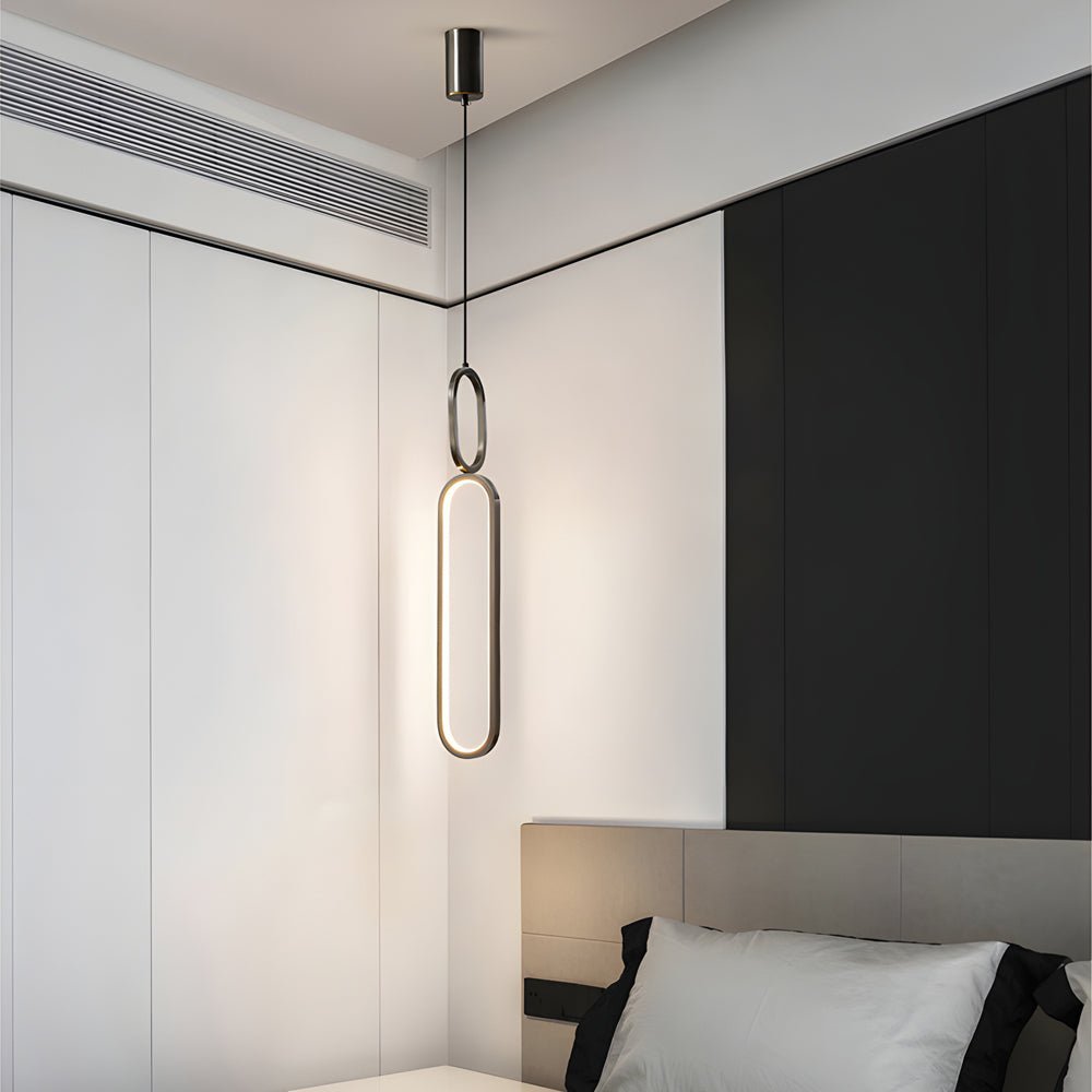 Modern Copper Pendant Light with LED 3-Step Dimming & Oval Rings