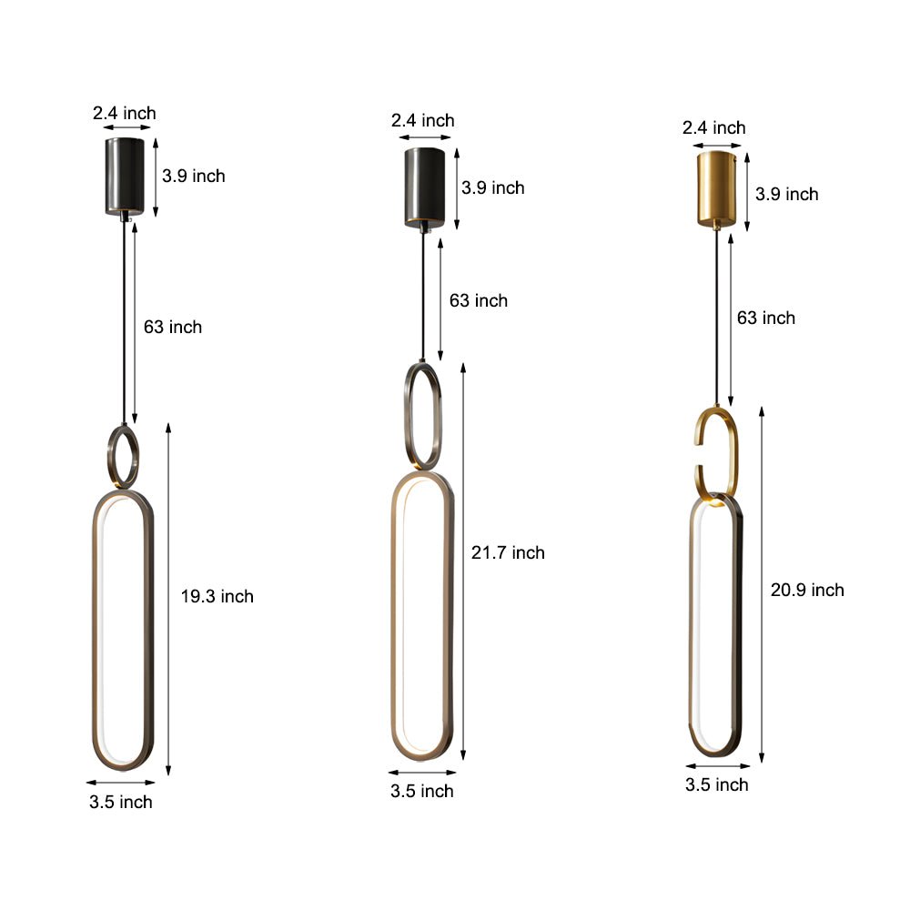 Modern Copper Pendant Light with LED 3-Step Dimming & Oval Rings