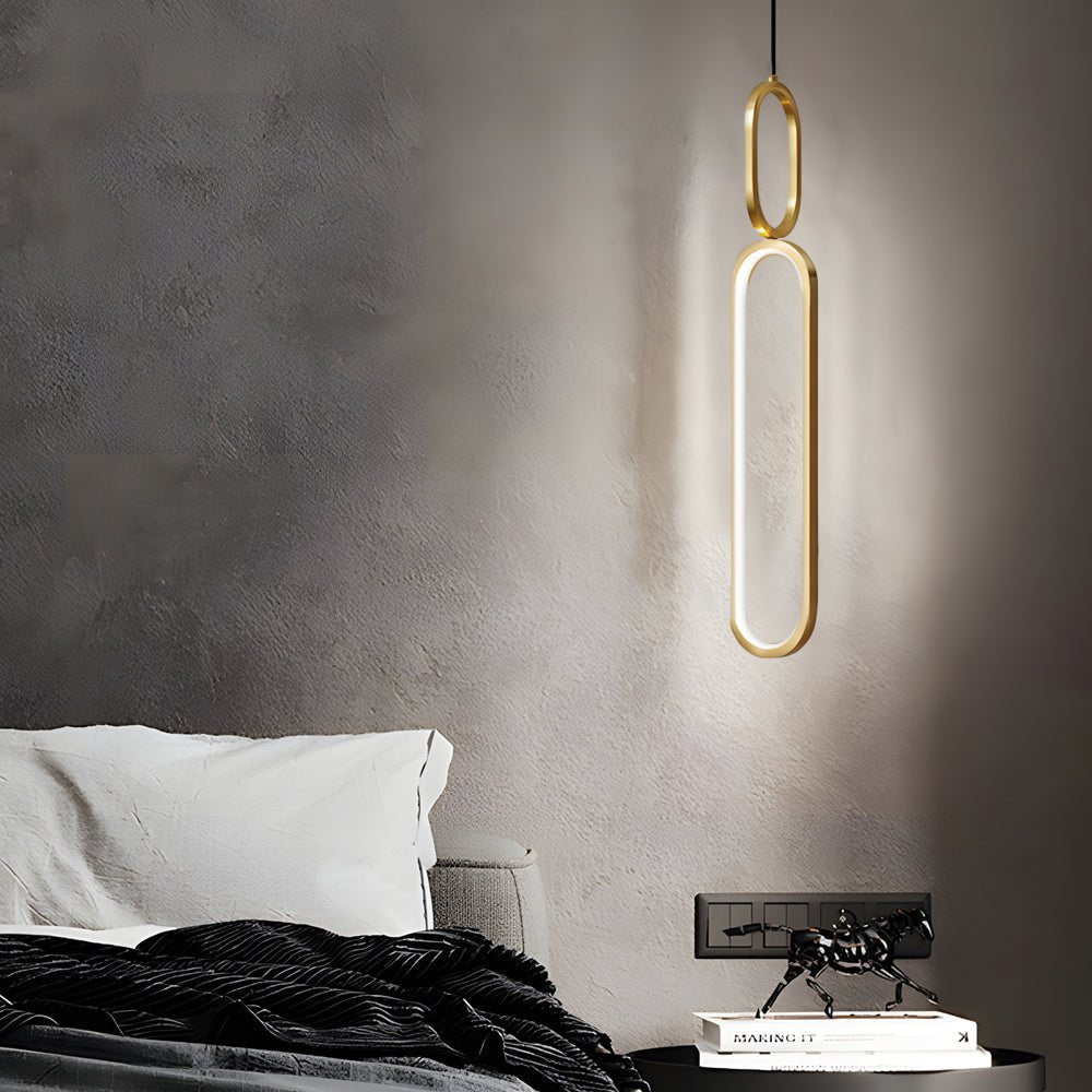 Modern Copper Pendant Light with LED 3-Step Dimming & Oval Rings