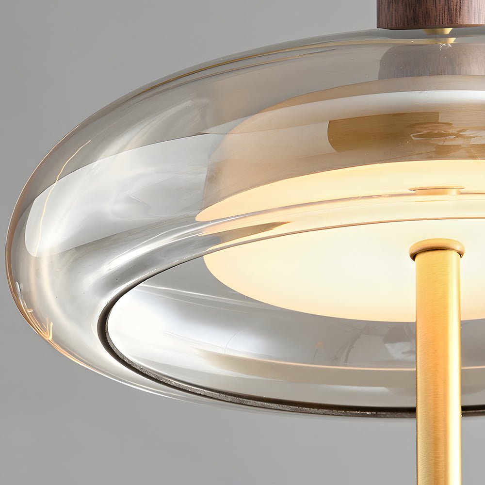 Nordic Glass Wood Brass Pendant Light with 3-Step Dimming