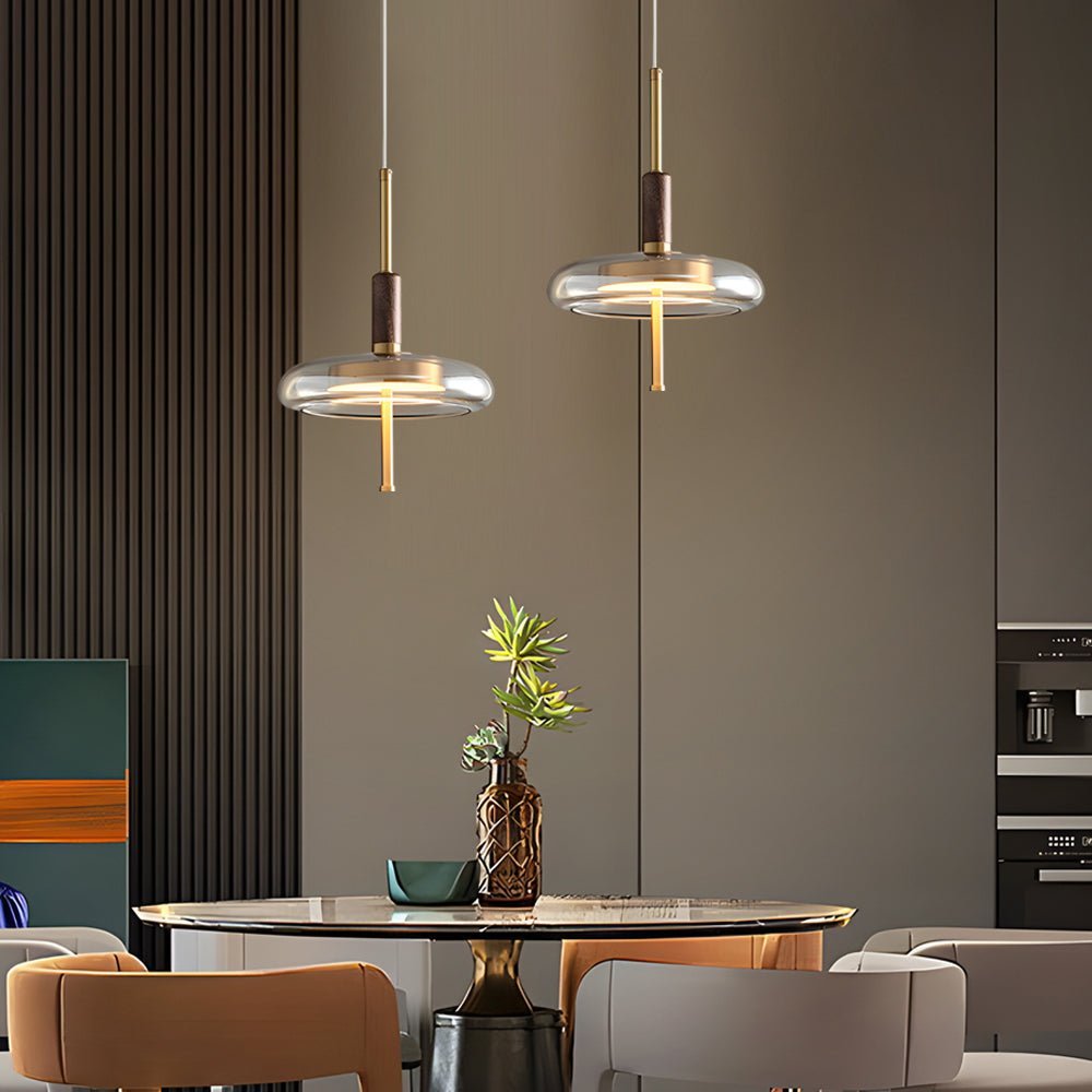 Nordic Glass Wood Brass Pendant Light with 3-Step Dimming