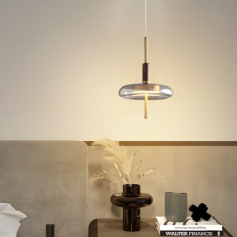 Nordic Glass Wood Brass Pendant Light with 3-Step Dimming