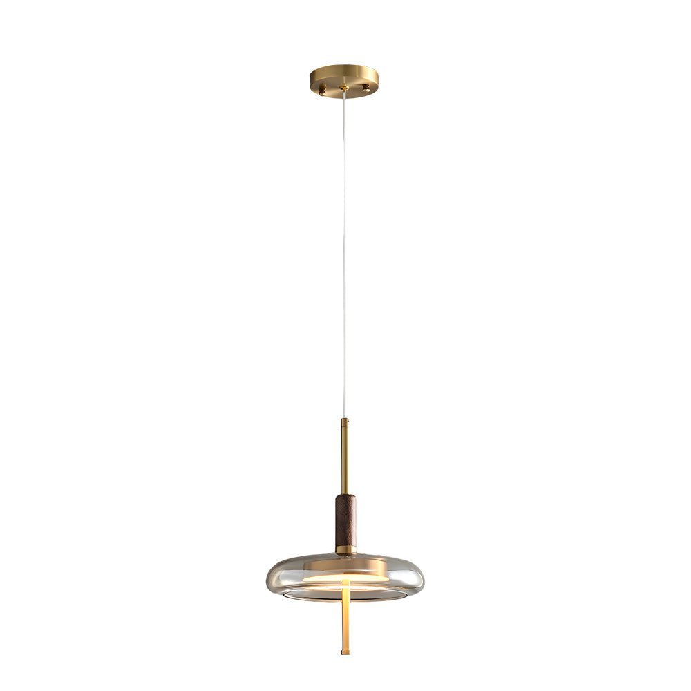 Nordic Glass Wood Brass Pendant Light with 3-Step Dimming