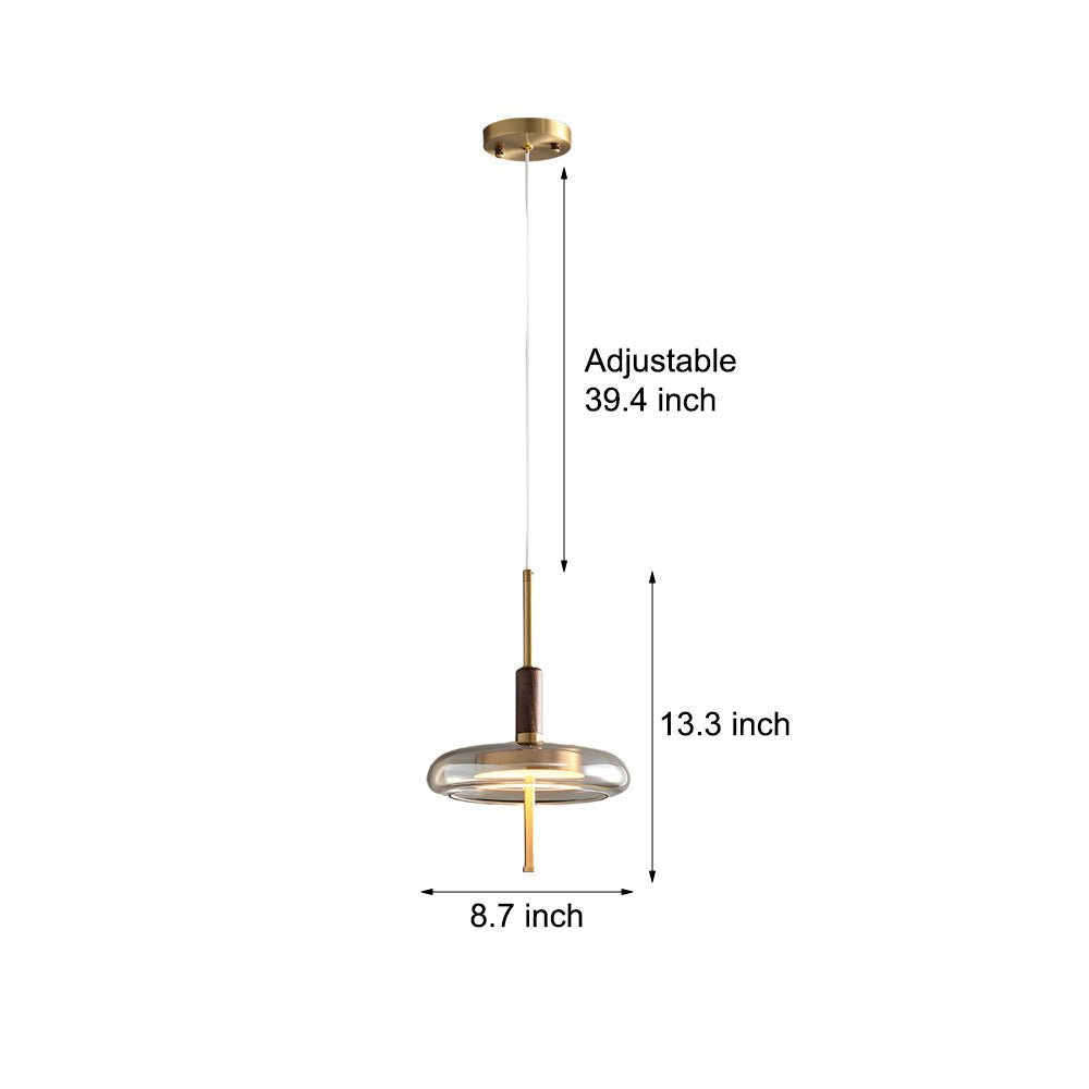 Nordic Glass Wood Brass Pendant Light with 3-Step Dimming