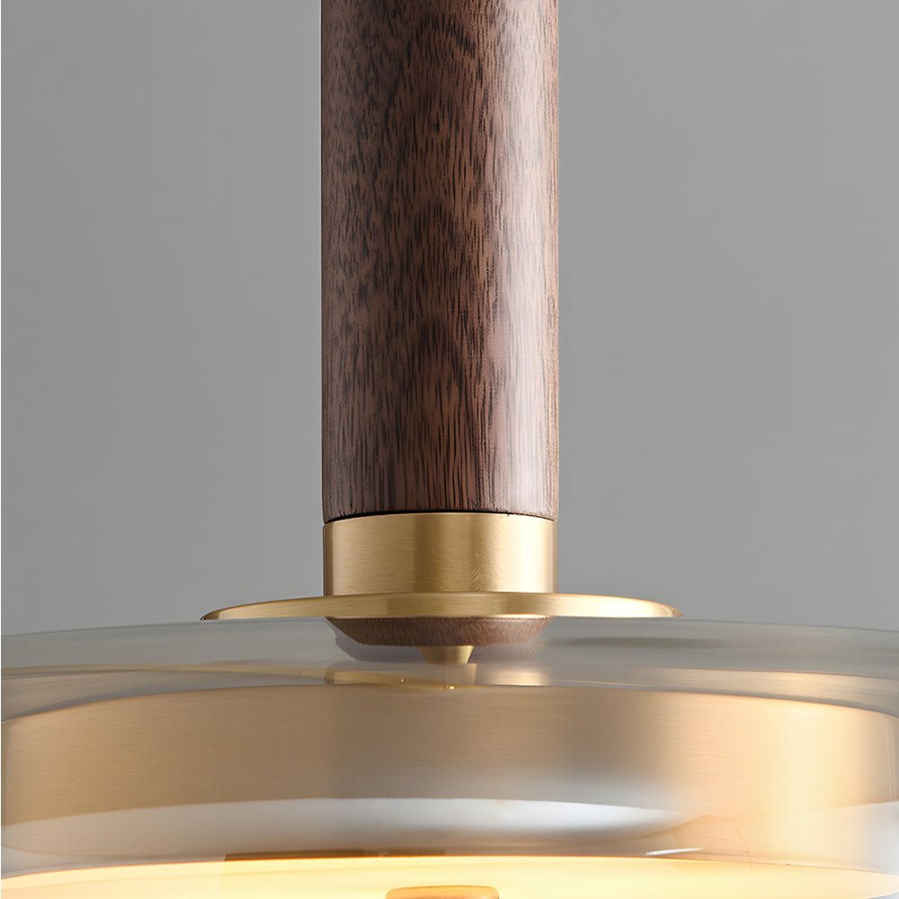 Nordic Glass Wood Brass Pendant Light with 3-Step Dimming