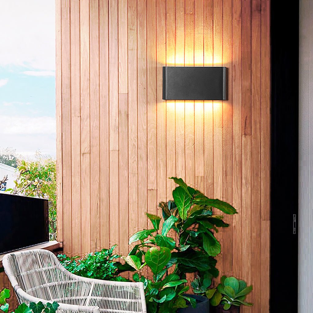 Modern Black LED Outdoor Wall Light Up Down Glass Sconce