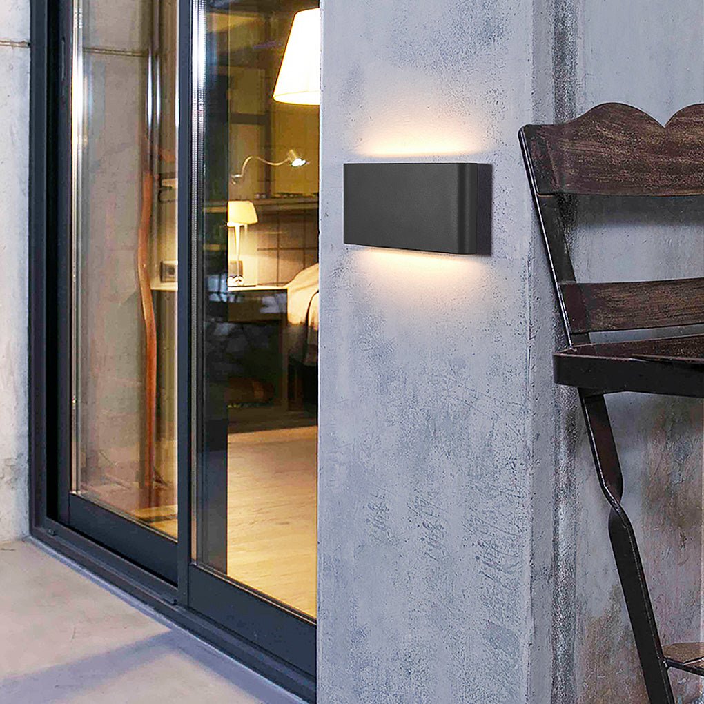Modern Black LED Outdoor Wall Light Up Down Glass Sconce