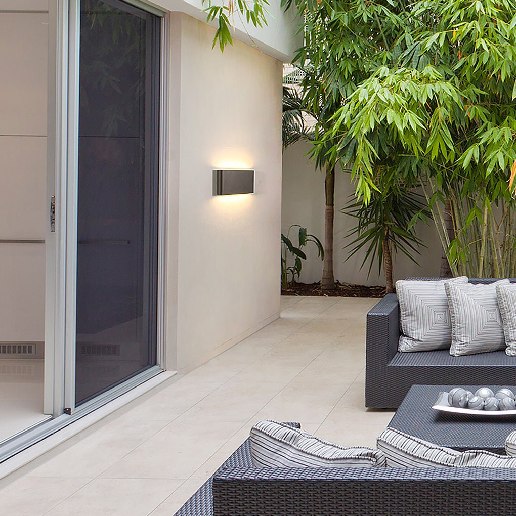 Modern Black LED Outdoor Wall Light Up Down Glass Sconce