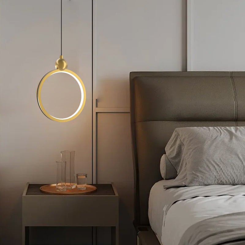 Modern Ring Pendant Light with 3-Step Dimming LED & Leather Trim