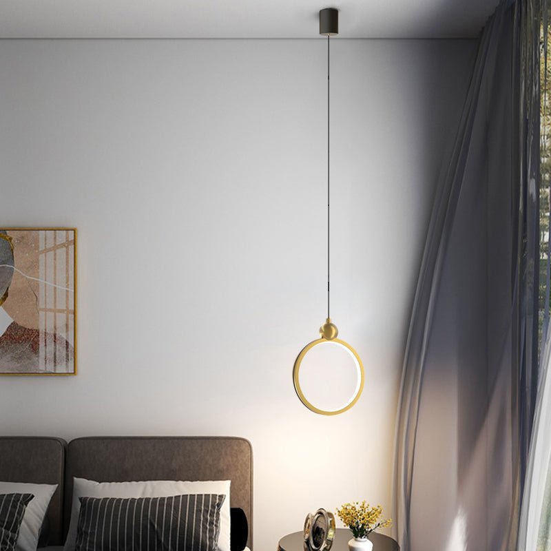 Modern Ring Pendant Light with 3-Step Dimming LED & Leather Trim