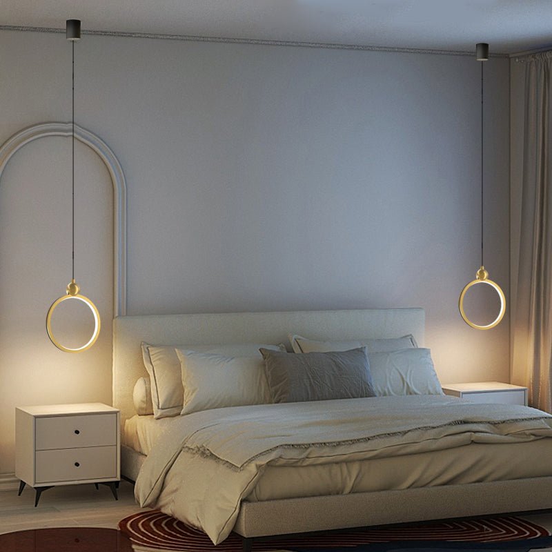 Modern Ring Pendant Light with 3-Step Dimming LED & Leather Trim