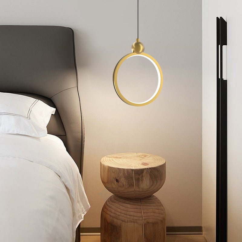 Modern Ring Pendant Light with 3-Step Dimming LED & Leather Trim