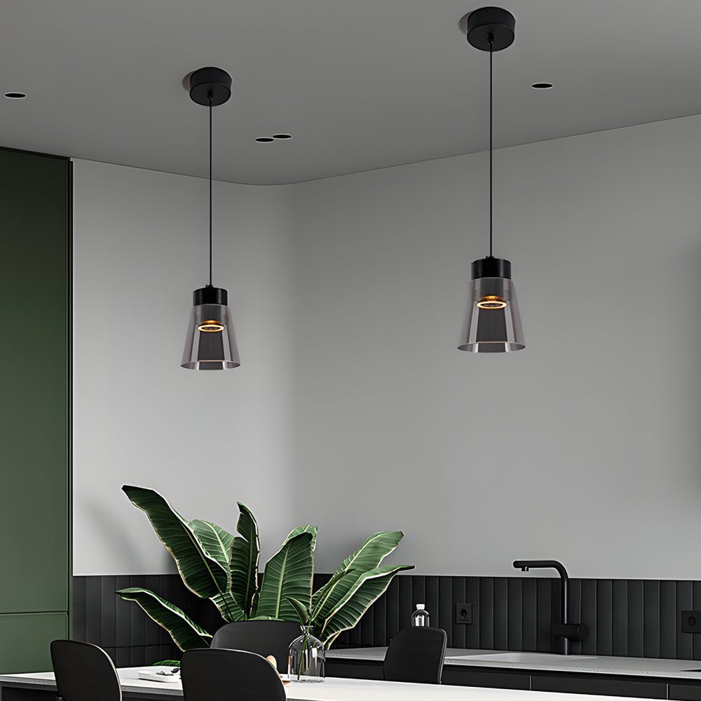 Smoke Gray Glass Pendant Light Modern Minimalist COB Lighting
