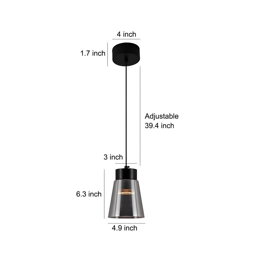 Smoke Gray Glass Pendant Light Modern Minimalist COB Lighting